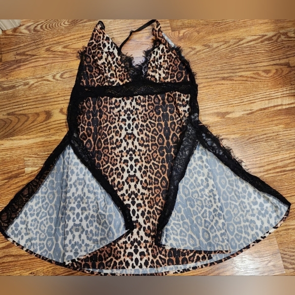 Sexy Leopard Print Babydoll Satiny Lingerie XXL - Picture 5 of 7